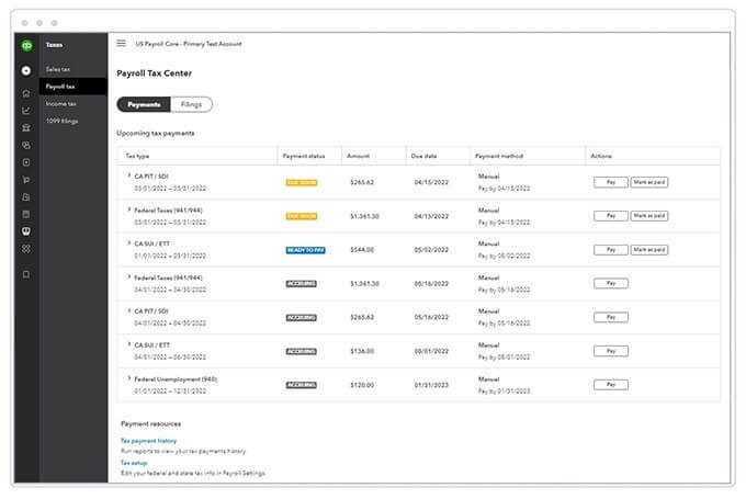 QuickBooks Payroll Tax Payments Example Screenshot 