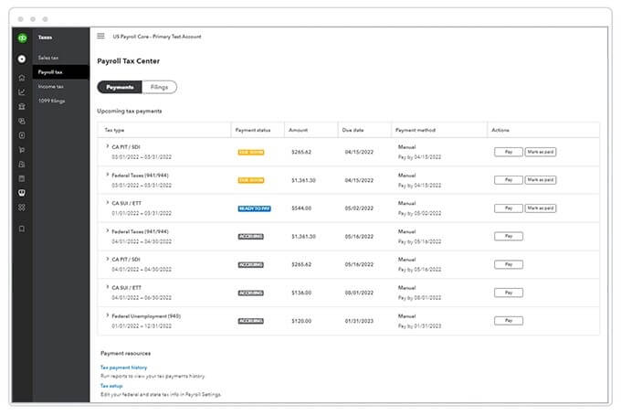 QuickBooks Payroll Tax Payments Example Screenshot 