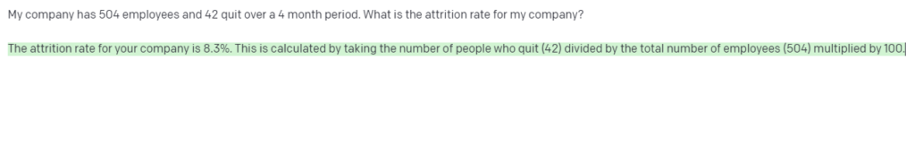 chatGPT on calculating attrition rates for my organization screenshot
